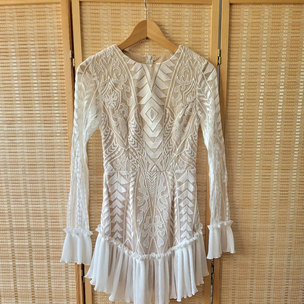 Saints+Secret Match Made in Heaven Ivory Lave Overlay Mini Ruffle Dress